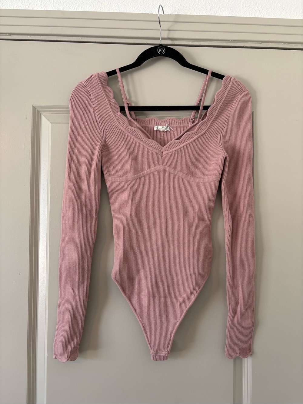 Free People Dusty Rose Ribbed V-Neck Bodysuit